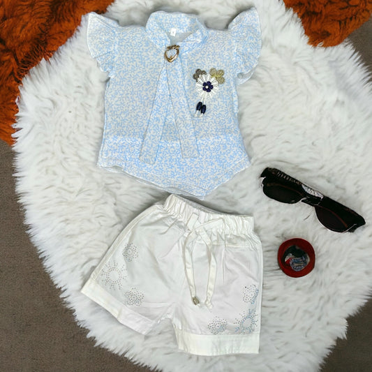 Ice Blue Stylish Suit, Imported fabric| 6 Month 2 Years