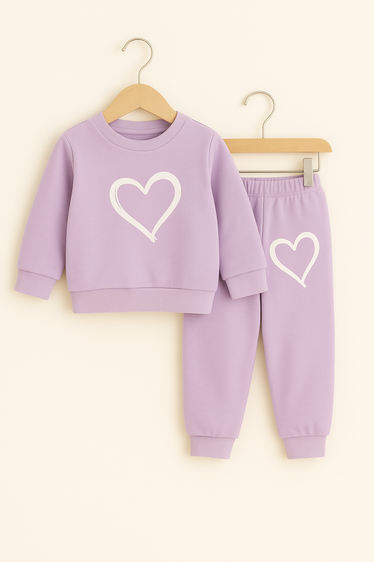 Kids Purple Sweatshirt & Trouser Set with Heart Print | 3-7 Years