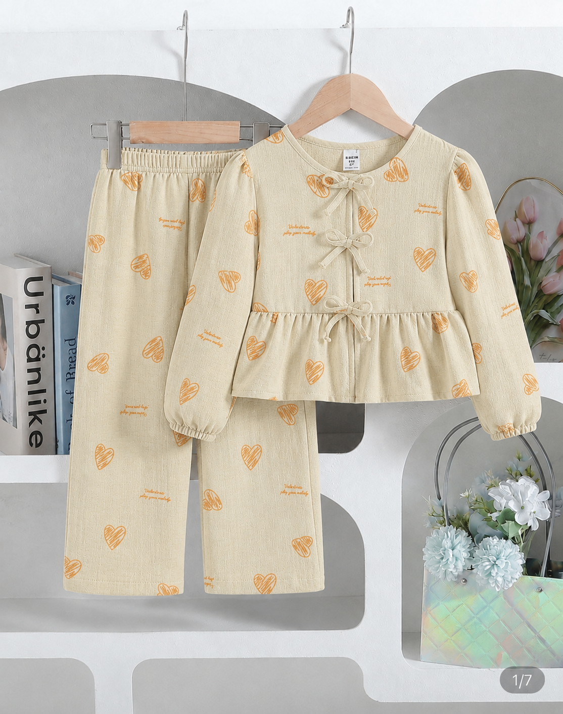Girls Heart Print Bow Detail Co-Ord Set | 4-7 Years
