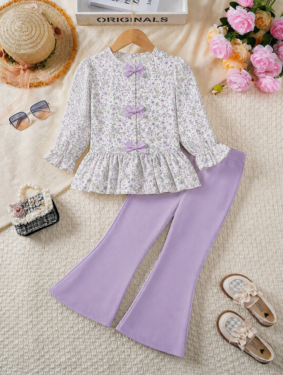 Floral Bow Detail Girls 2-Piece Western Set | 3-7 Years
