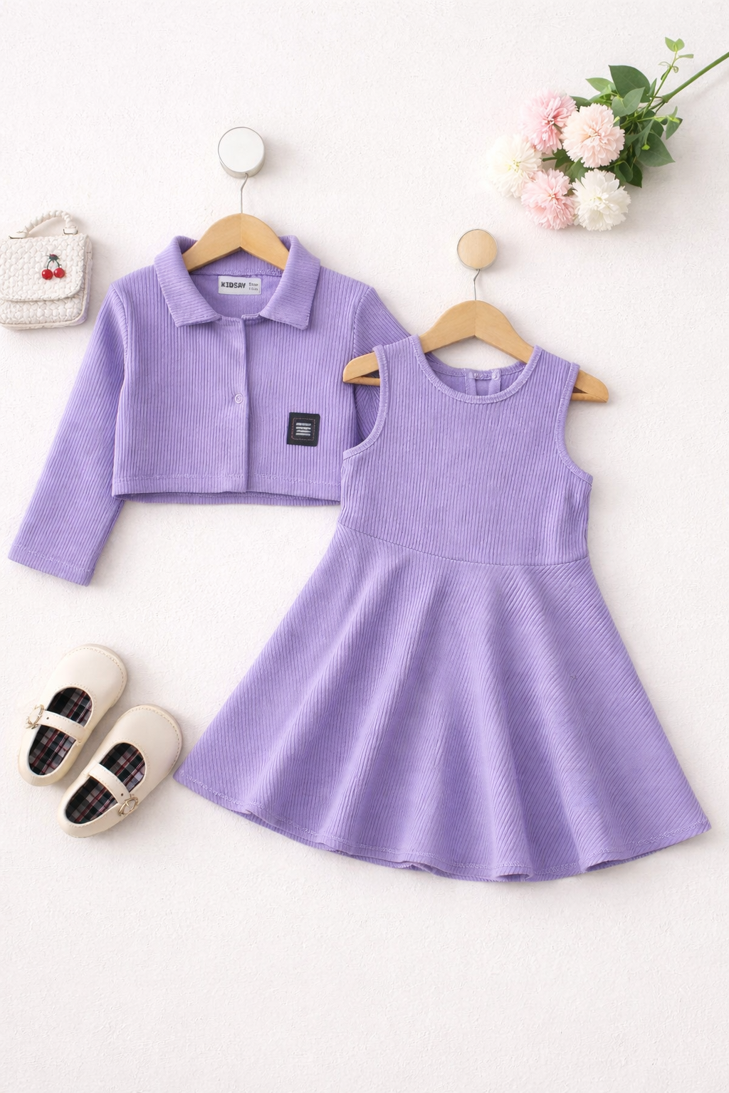 Lavender Ribbed Frock with Cropped Layer Upper | 4-7 Years