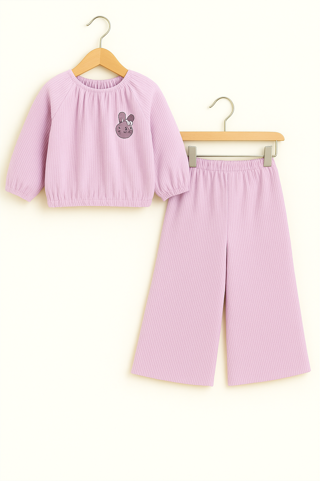 Kidsay Pastel Lilac Bunny Soft Co-Ord Set – Top & Wide-Leg Pants | 4-7 Years
