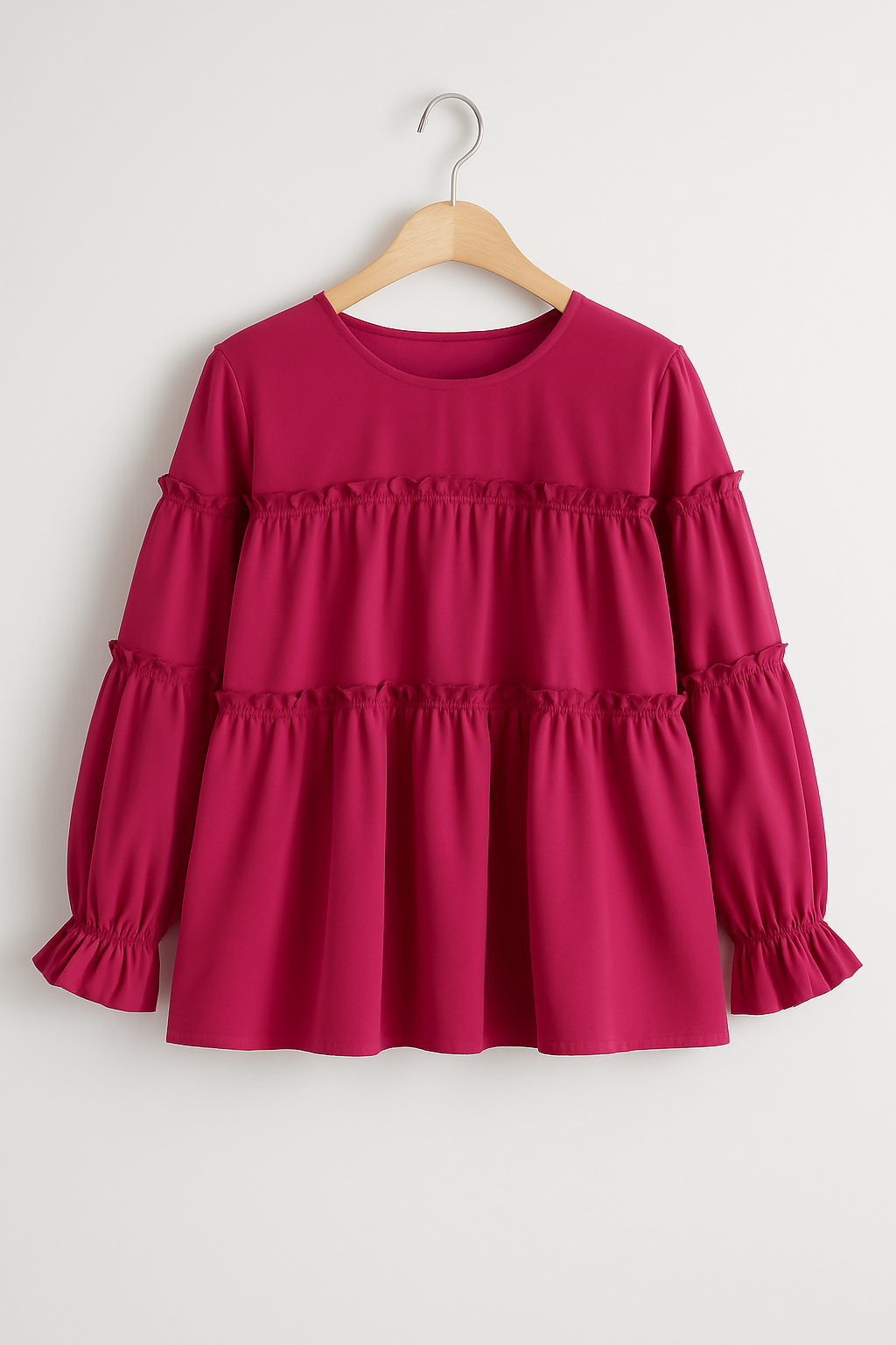 Girls’ Fuchsia Tiered Ruffle Top – Soft Crepe | 4-7 Years