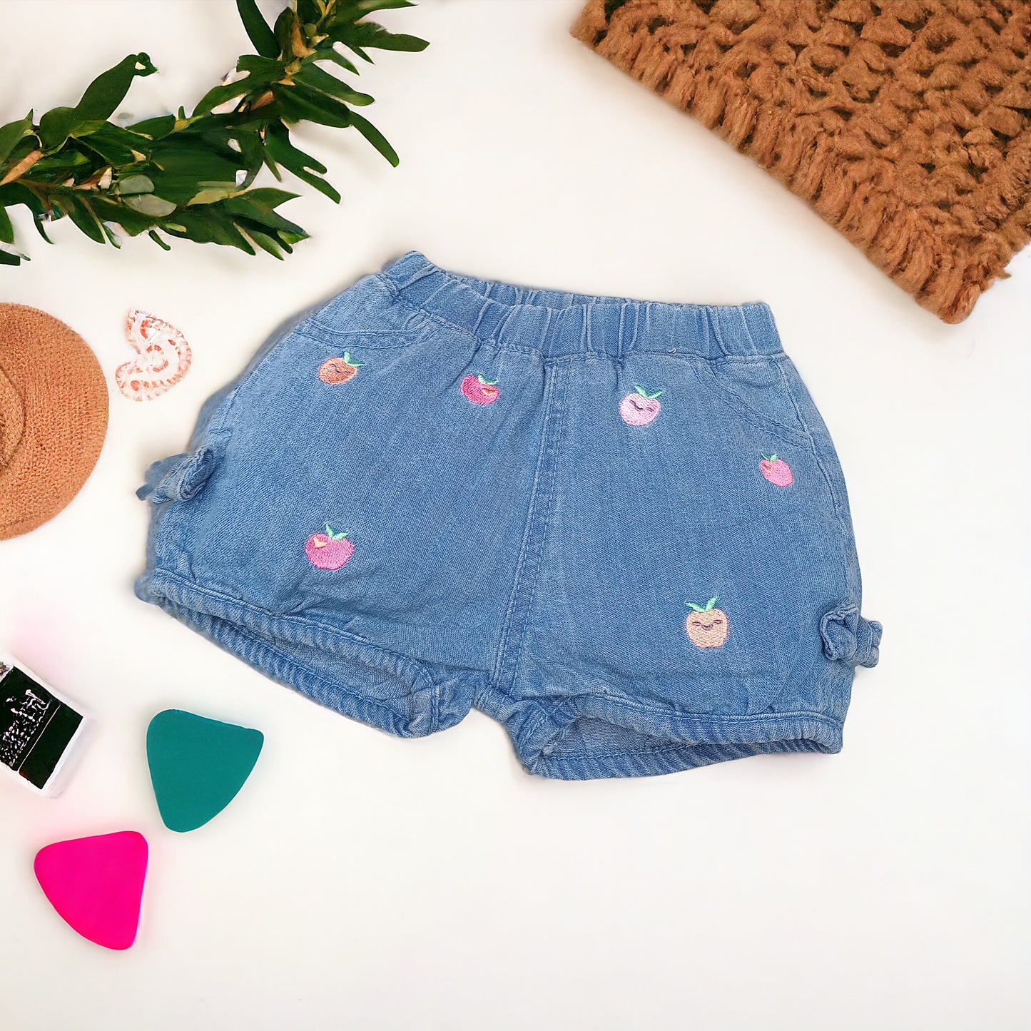 Baby Girl Denim apple embroidered Short | 3 Month to 2.5 Years