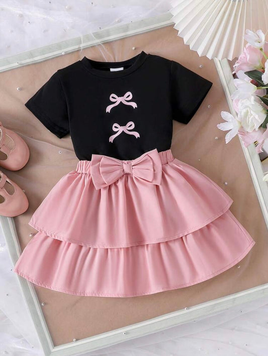 Baby Girl Short Sleeves Tshirt and Skirt Suit Soft stretchable fabric | 3-6 Years