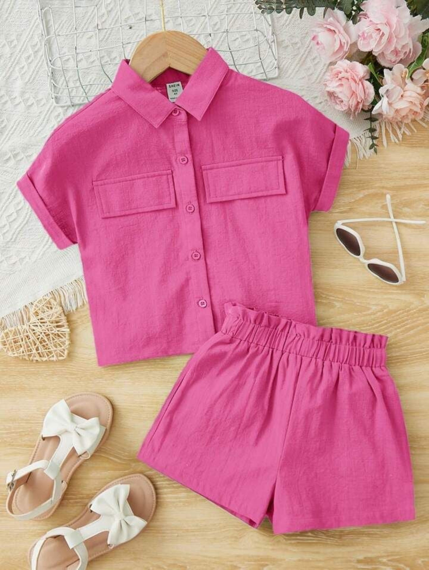 Toddler Girls Flap Pocket Style Shirt Short Suit Stretchable fabric | 6 Month to 3 Years