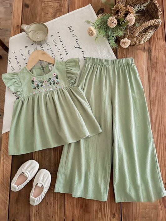 Girl Trending Co-Ord set embroidered Shirt soft summer fabric | 4-7 Years