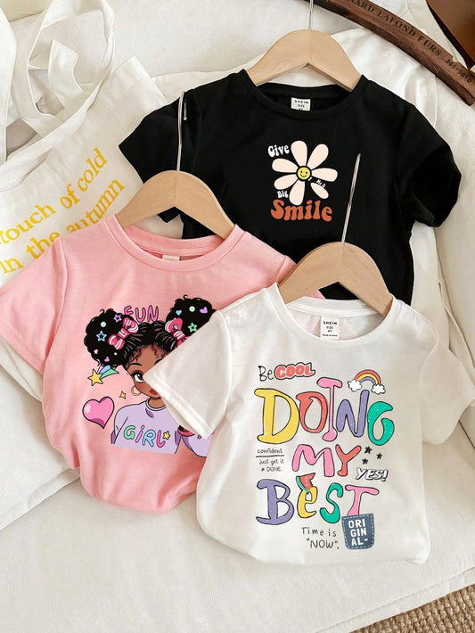 Vol.1 Baby Girl Pack of 3 Printed Tees Stretchable Fabric | 2-6 Years