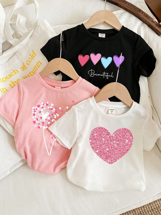 Vol.2 Baby Girl Pack of 3 Printed Tees Stretchable Fabric | 2-6 Years
