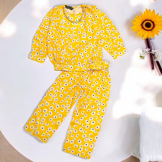 Crape soft fabric Printed Sunflower Summer Suit | 5 to 10 Years