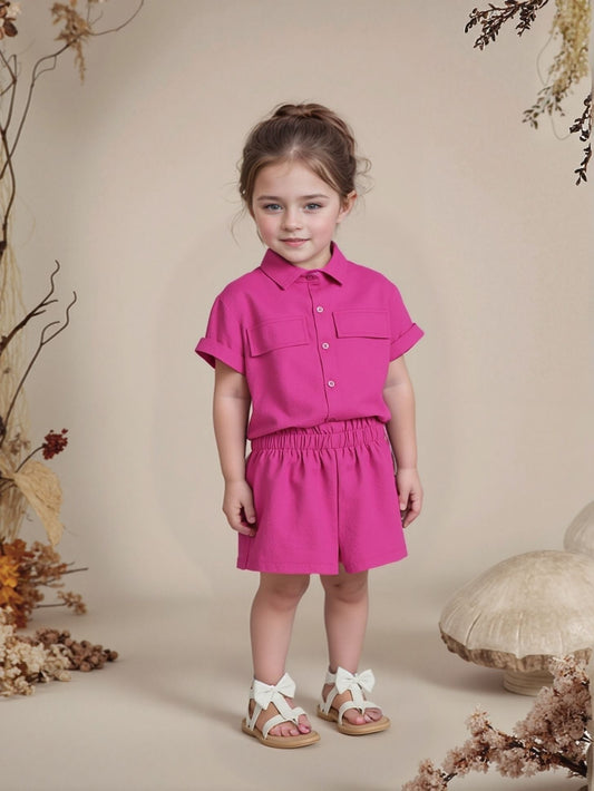 Toddler Girls Flap Pocket Style Shirt Short Suit Stretchable fabric | 6 Month to 3 Years