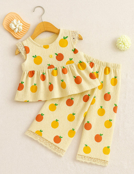 Popcorn Textured Frill Top & Trouser Set – Soft Beige Summer Co-Ord for Girls | 4-7 Years