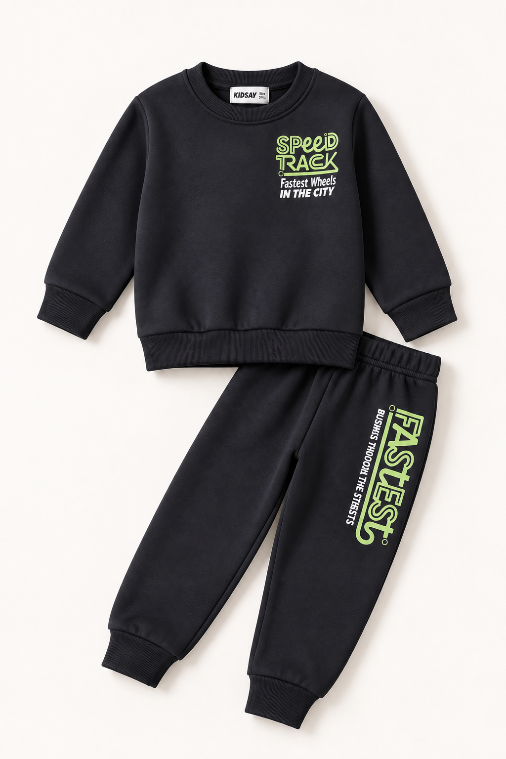 Speed Track Charcoal Fleece Tracksuit for Kids | 3-8 Years