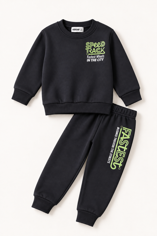 Speed Track Charcoal Fleece Tracksuit for Kids | 3-8 Years