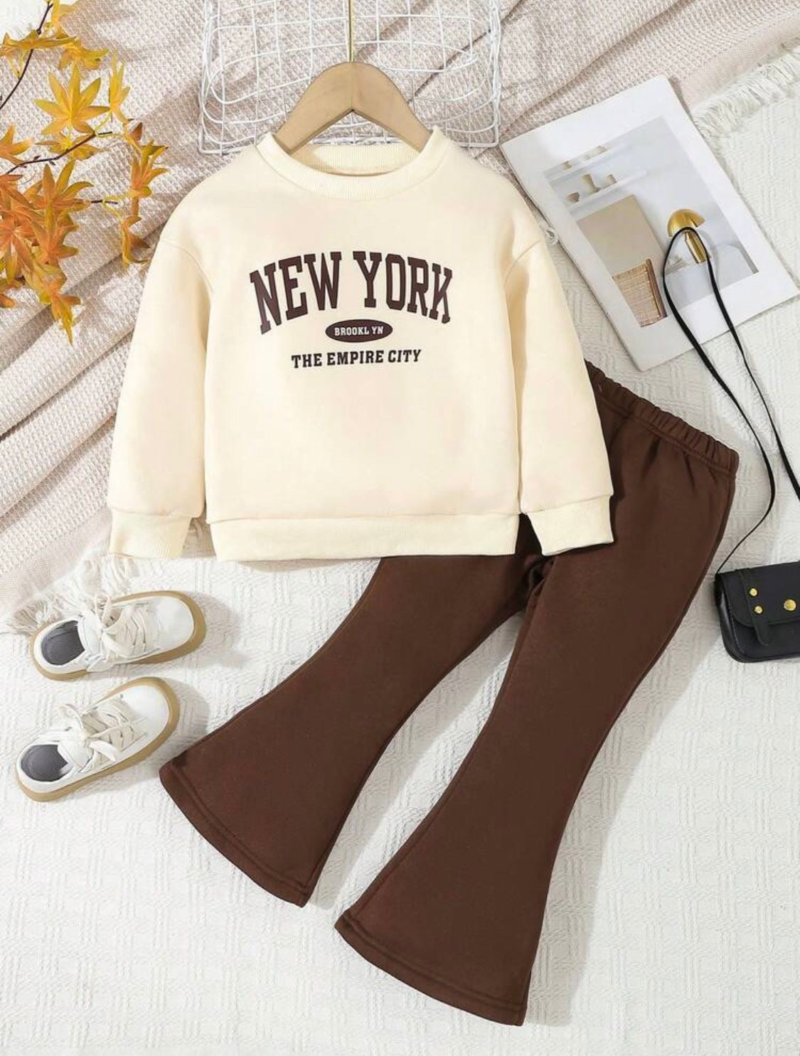 New York Cozy Winter Sweatshirt & Flared Trouser Set | 4-7 Years