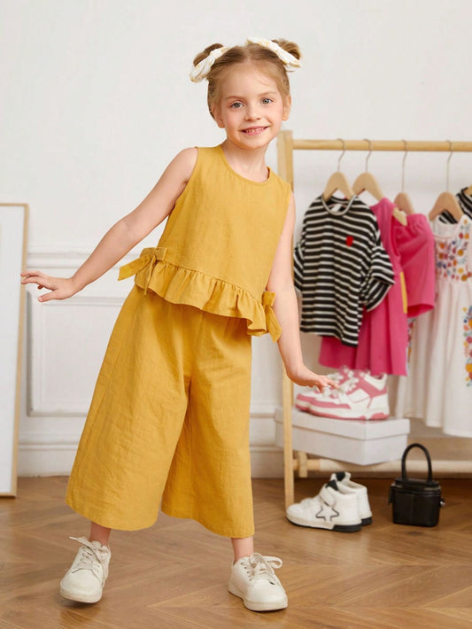 Baby Girl Solid Color Side bow Sando Style Frock suit | 4-7 Years