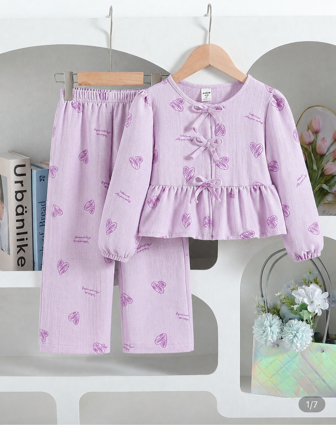 Girls Heart Print Bow Detail Co-Ord Set | 4-7 Years