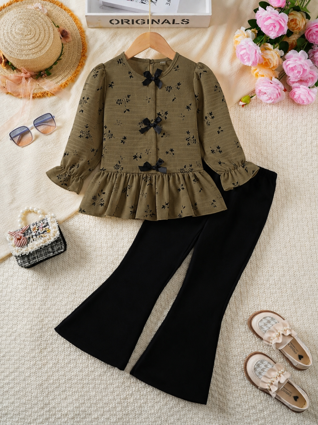 Floral Bow Detail Girls 2-Piece Western Set | 3-7 Years