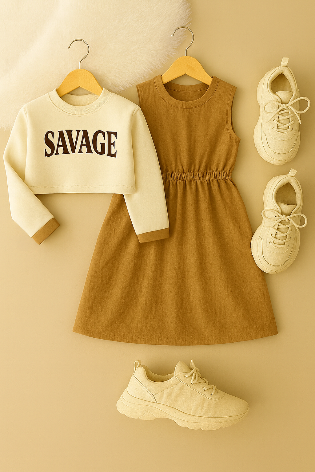 Muslin Sleeveless Frock with Cropped Printed Sweatshirt – 2-Piece Set | 4-7 Years