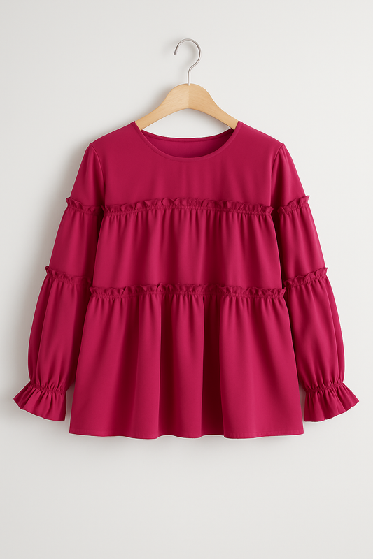 Girls’ Fuchsia Tiered Ruffle Top – Soft Crepe | 4-7 Years