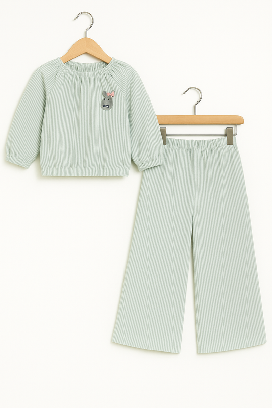 Girls’ Co-Ord Set with Elastic Neck Top & Wide-Leg Pants | 4–8 Years