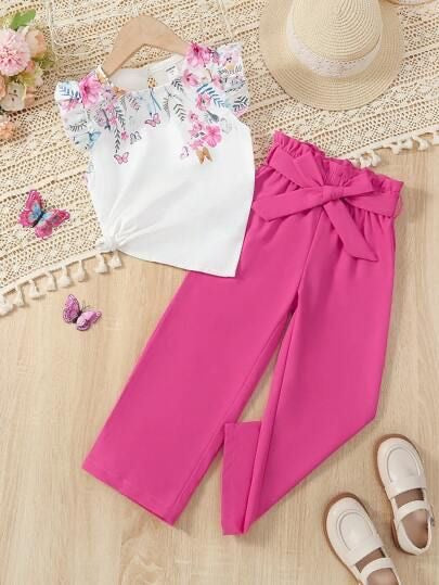 Trending Printed Pink Sober Suit Gerogette Shirt & Soft stretcahble cotton Pajam | 4-7 Years