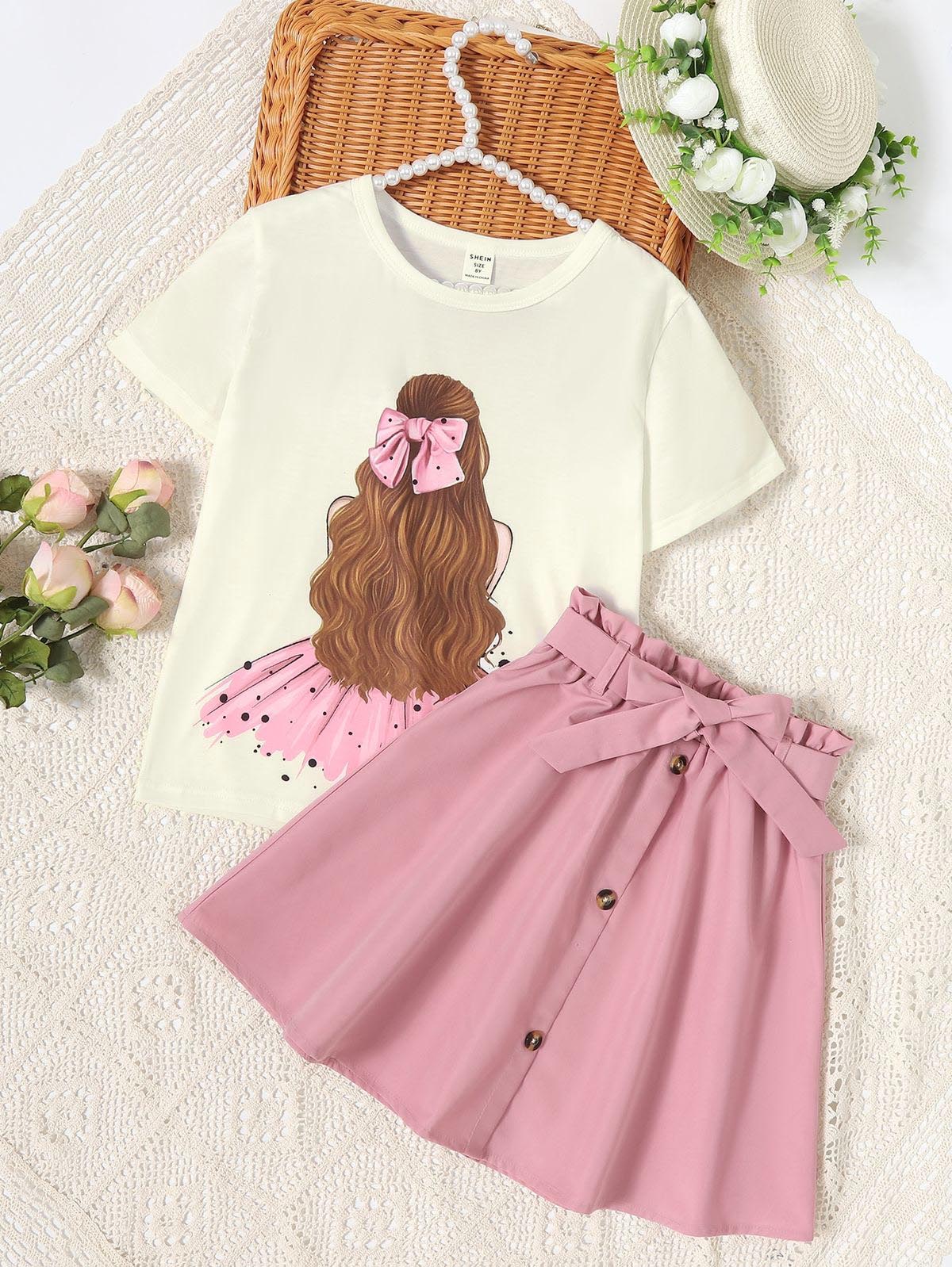 Baby Girl Printed jersey Shirt Georgette Skirt suit 4-7 Years