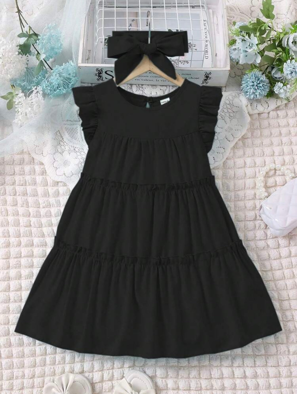 Black Trending Stretchable fabric Outdoor wear frill frock | 4-7 Years