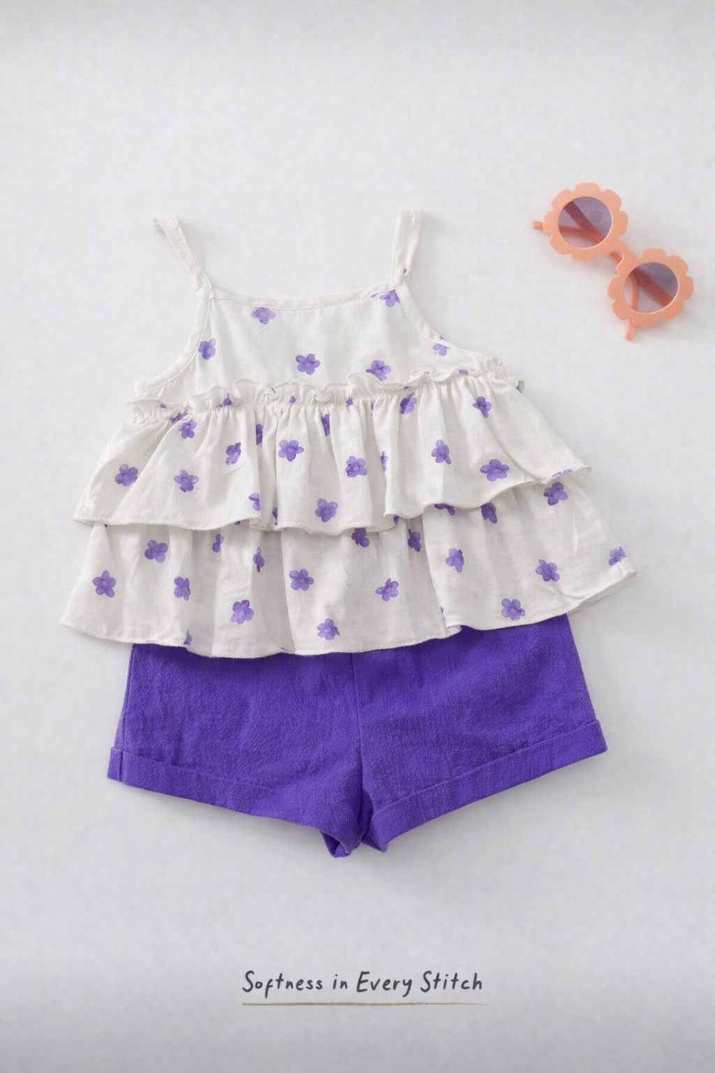 Elegant Layered Frill Strap Top & Relaxed Fit Shorts Set | 1-3 Years