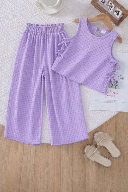 Textured Self Check Lilac Co-ord Set for Girls | 4-7 Years