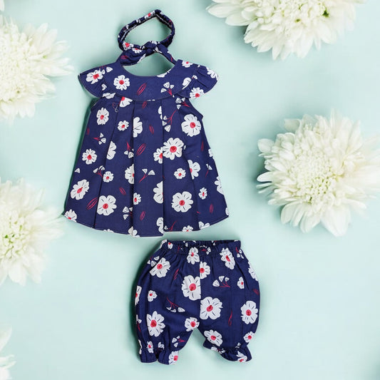 Sunflower Print soft cotton frock suit with hairband | 6 -18 Month