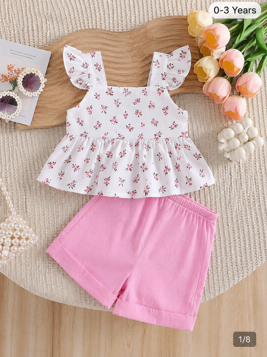 Blossom Flutter Top & Pink Shorts Set | 1-3 Years