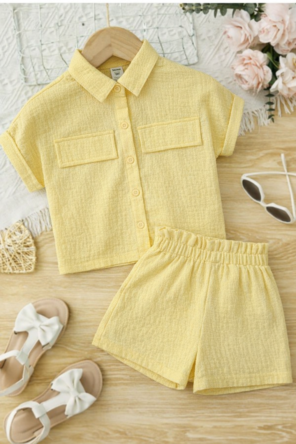 Toddler Girls Flap Pocket Style Shirt Short Suit Stretchable fabric | 6 Month to 3 Years