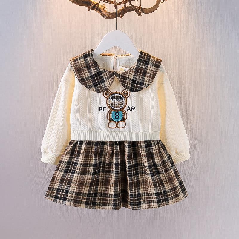 Check Style JOJO Embrodery Casual Winter Frock 9 Month to 3 Years and above