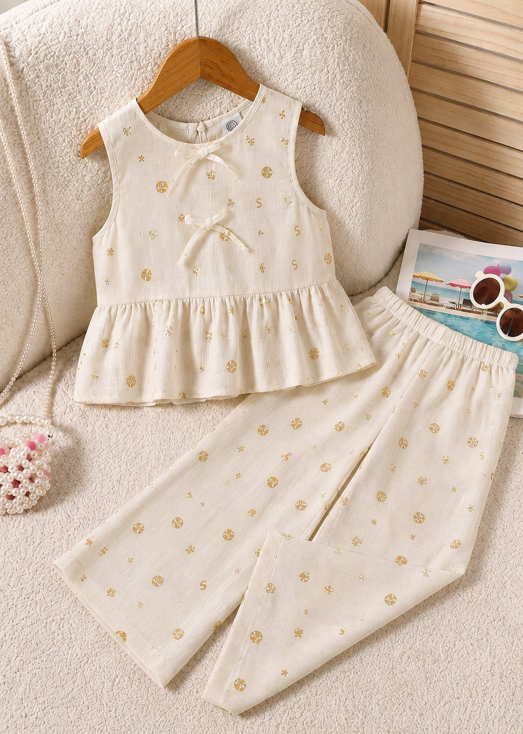 Cream Blossom Bow Co-Ord Set | 4-7 Years