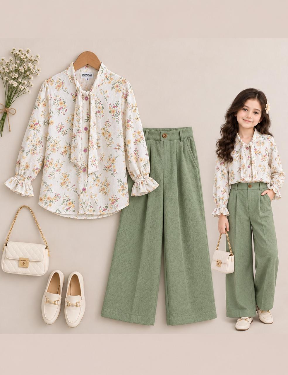 Girls Floral Printed Blouse & Wide-Leg Trouser Set | 4-7 Years