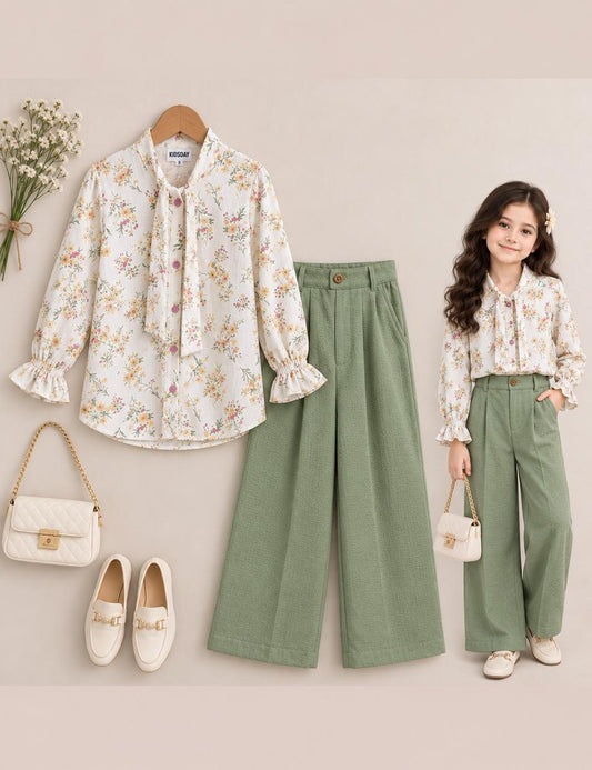 Girls Floral Printed Blouse & Wide-Leg Trouser Set | 4-7 Years