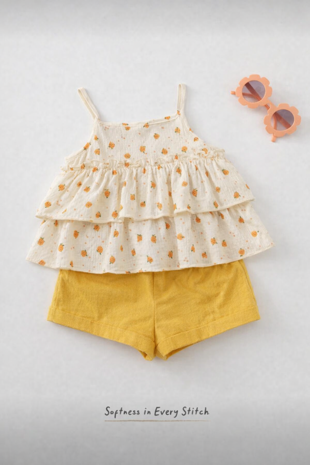 Elegant Layered Frill Strap Top & Relaxed Fit Shorts Set | 1-3 Years