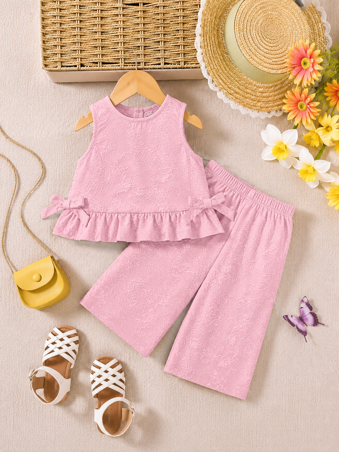 Floral Embossed Sleeveless Frill Co-Ord Set for Girls | 4-7 Years